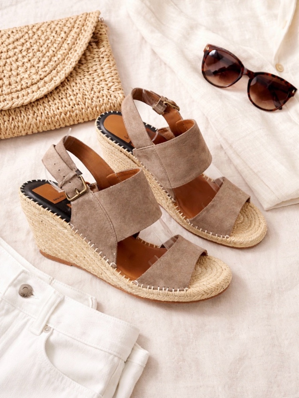 Dolce Vita Sandals Size 9.5 Taupe Espadrille Slingback Wedge Heel Nubuck Leather